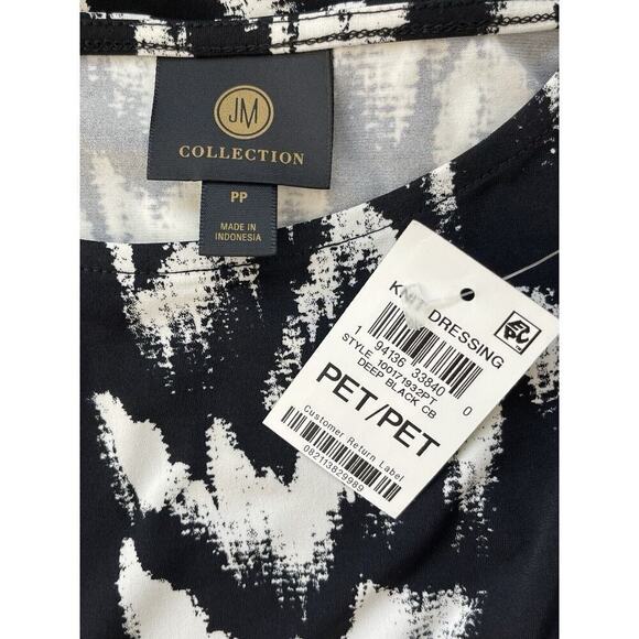 Jm Collection Black White 3/4 Sleeve Tunic Top Petite Size PP NWT - Picture 4 of 4